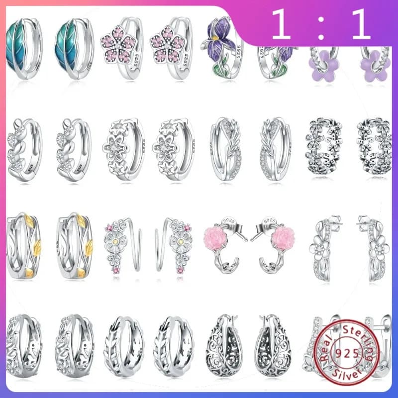Pendientes de Plata de Ley 925 (23 Estilos de Flores) – Joyeria Diaria Versátil para Mujer, Aros para Fiesta de Cumpleaños