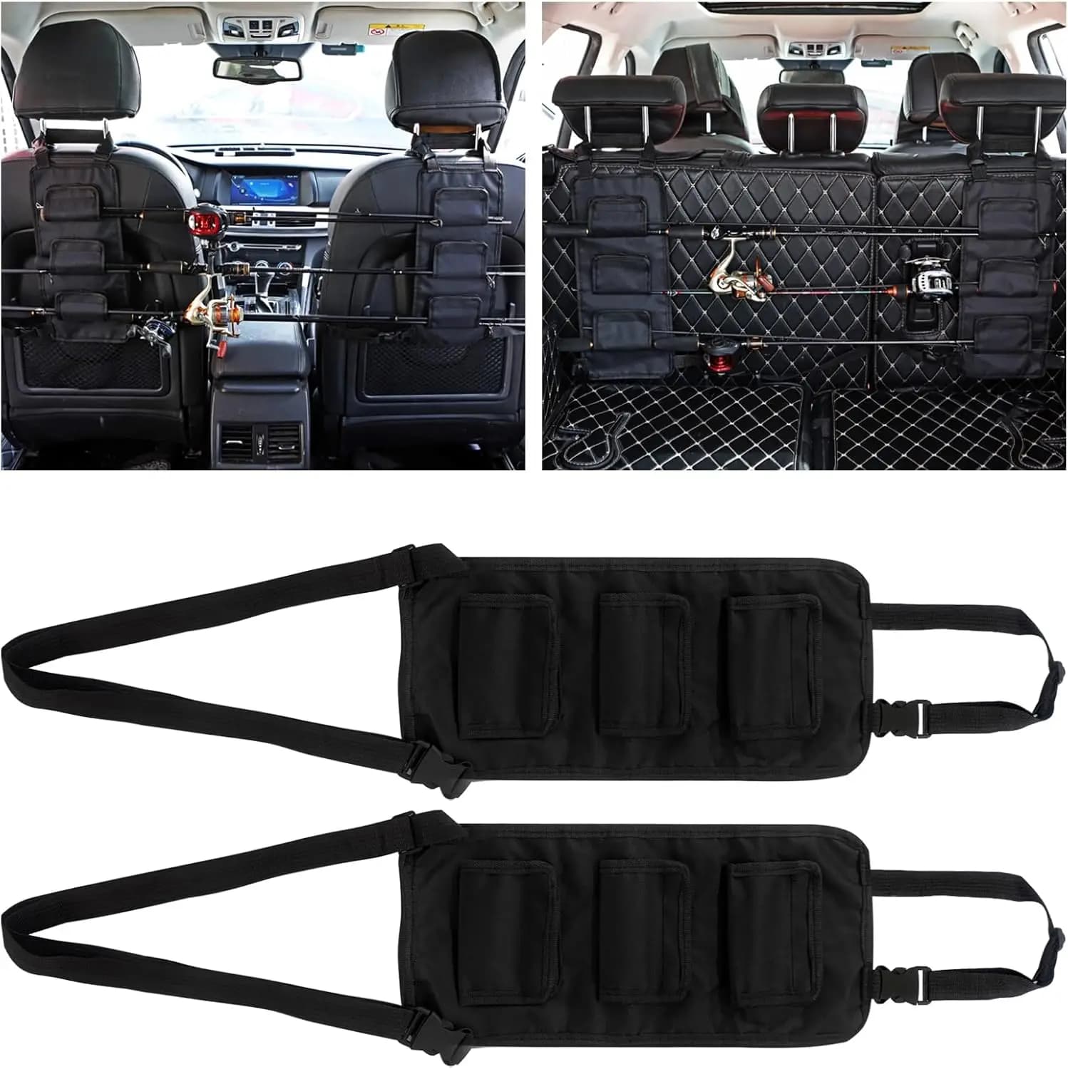 Adjustable Support for Auto Fishing Cane with Quick Hook, Front Seat Holders and Back