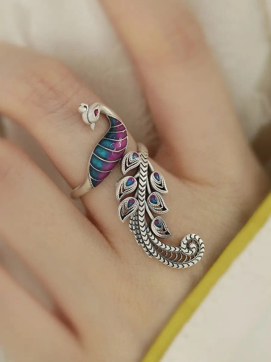 Elegante Anello Vintage in Argento 925 con Fenice e Design Smaltato, Gioiello Versatile e Durevole, Regalo per Signore