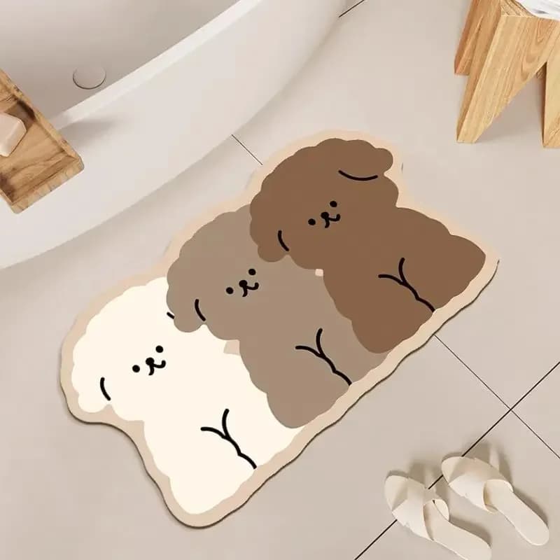 1PC Cute Dog Shaped Bathroom Floor Mat Non Slip Quick Dry Washable Shower Rug Household Bathroom Decor Carpet
