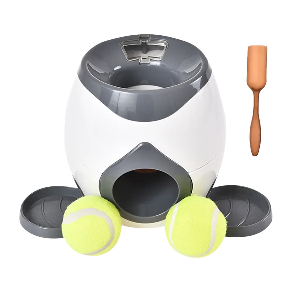 Lanciatore Automatico di Palline per Cani con Dispenser di Cibo e Funzione Slow Feeder (Grigio Scuro)