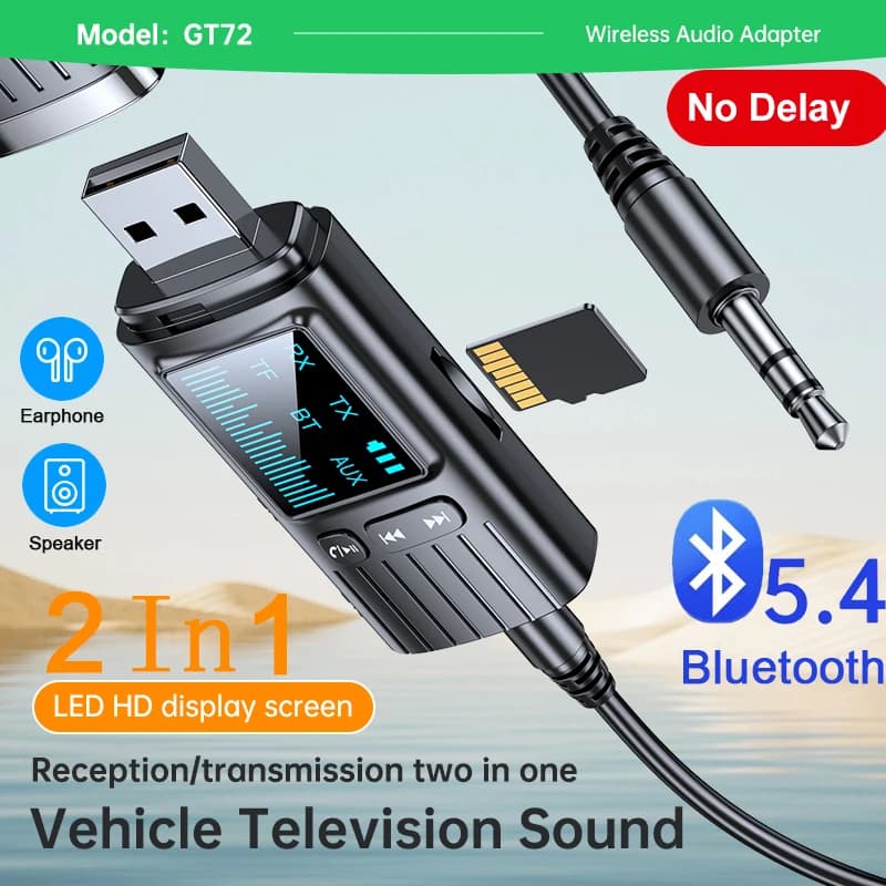 Bluetooth Adapter 2 in 1 5.4, Transmitter and Receiver Audio LED, Aux 3.5mm USB Bluetooth for TV and Car, Wireless Plug and Play Receiver