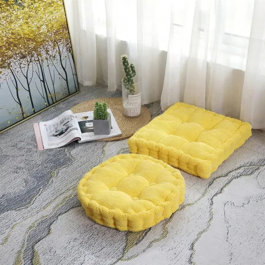 Set Of 2(1pc Round+1pc Square)-Floor Pillow & Cushion, Large Meditation Chair CushionsThick Square/Round Seat Pad, Soft Velvet T