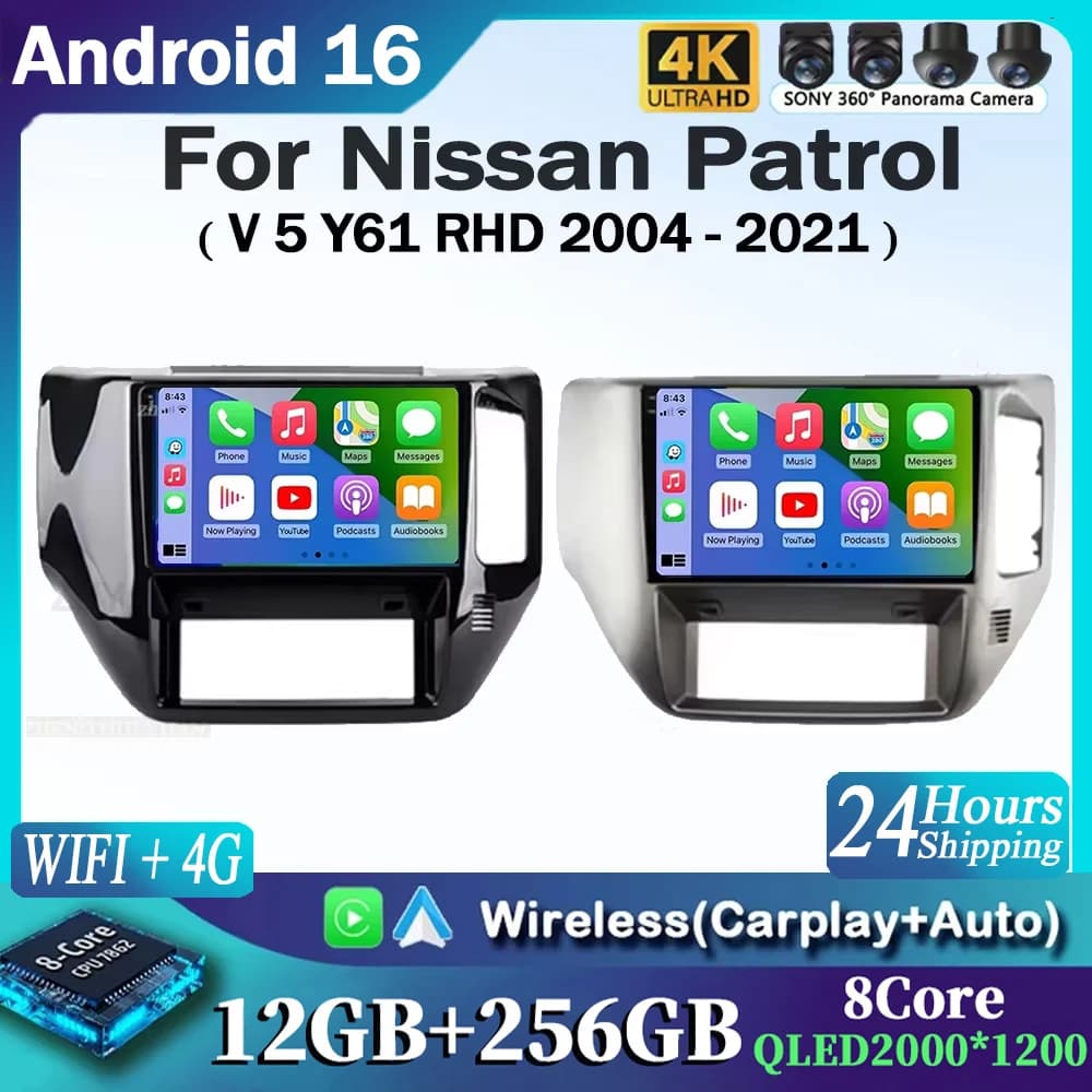 Android 15 For Nissan Patrol V 5 Y61 RHD 2004-2021 Autoradio 4G WIFI BT Video player DSP Carplay GPS Navigation Car No 2 Din