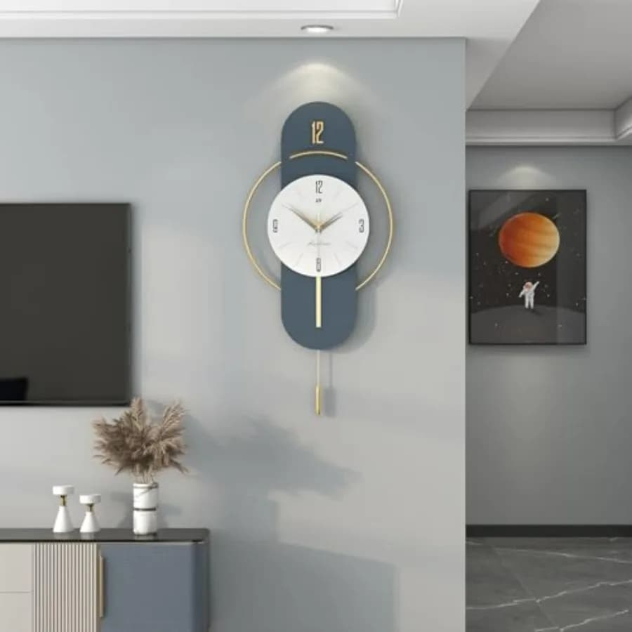 Grande Orologio da Parete per Arredamento Soggiorno, Moderno 14 Pollici a Batteria, Silenzioso, con Pendolo in Legno Marrone per Cucina e Camera da Letto