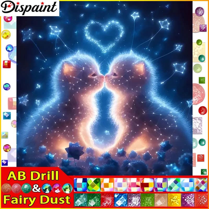 Dispaint Fairy Dust AB DIY 5D Diamond Painting"Cat Animal Stars"Full Diamond Embroidery Sale Picture Of Rhinestones For Festiva