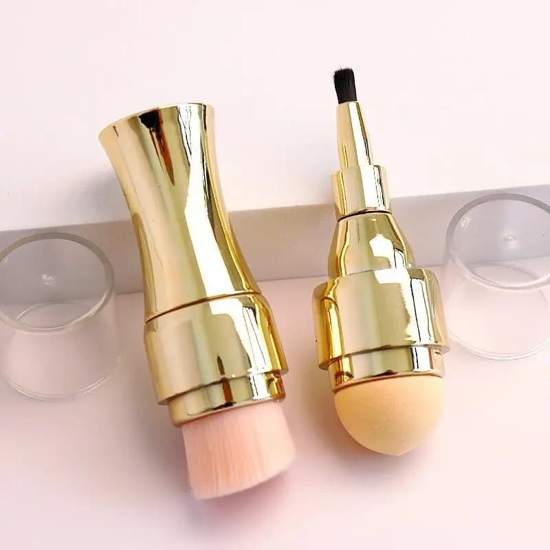 Compact 4in1 Makeup Brush Set Versatile Brushes for Face Foundation Eyeshadow Concealer and Lips for Travel Beauty