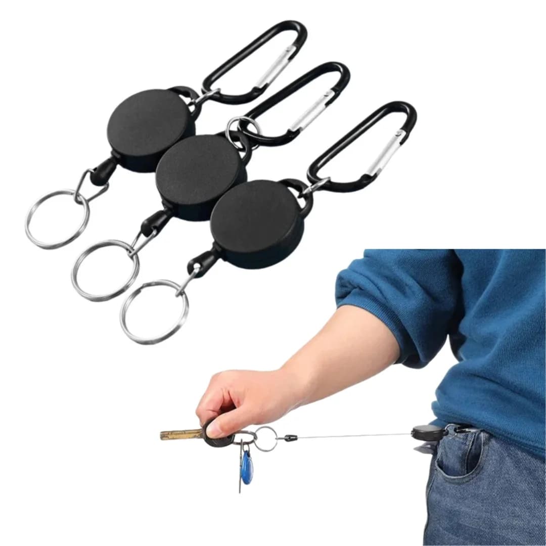 3 pcs retractable keychain holder badge clip coils elastic keychain with rope with easy to pull buckle for outdoor camping key