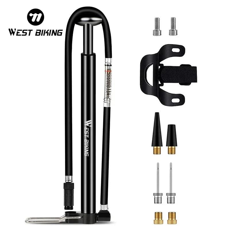 WEST BIKING 160PSI Portable Bike Pump With Gauge Long Hose Aluminum Alloy Mini Bicycle Air Pump For Schrader Presta Dunlop Valve