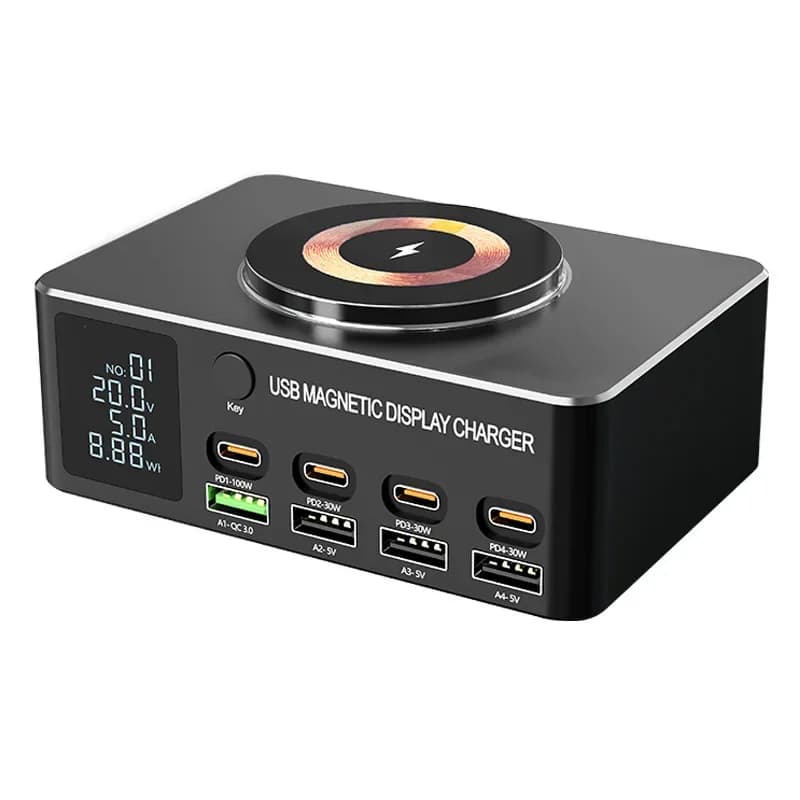 Fast charging charger Smart digital display PD100w mobile phone notebook Magnetic wireless charging Multi-port USB charger