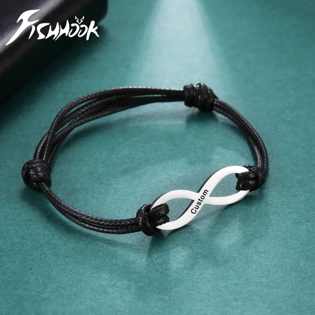 Infinity Infinite Symbol Bracciale personalizzato personalizzato con incisione del nome Bracciale in corda regalo per donne uomini coppia gioielli in acciaio inossidabile