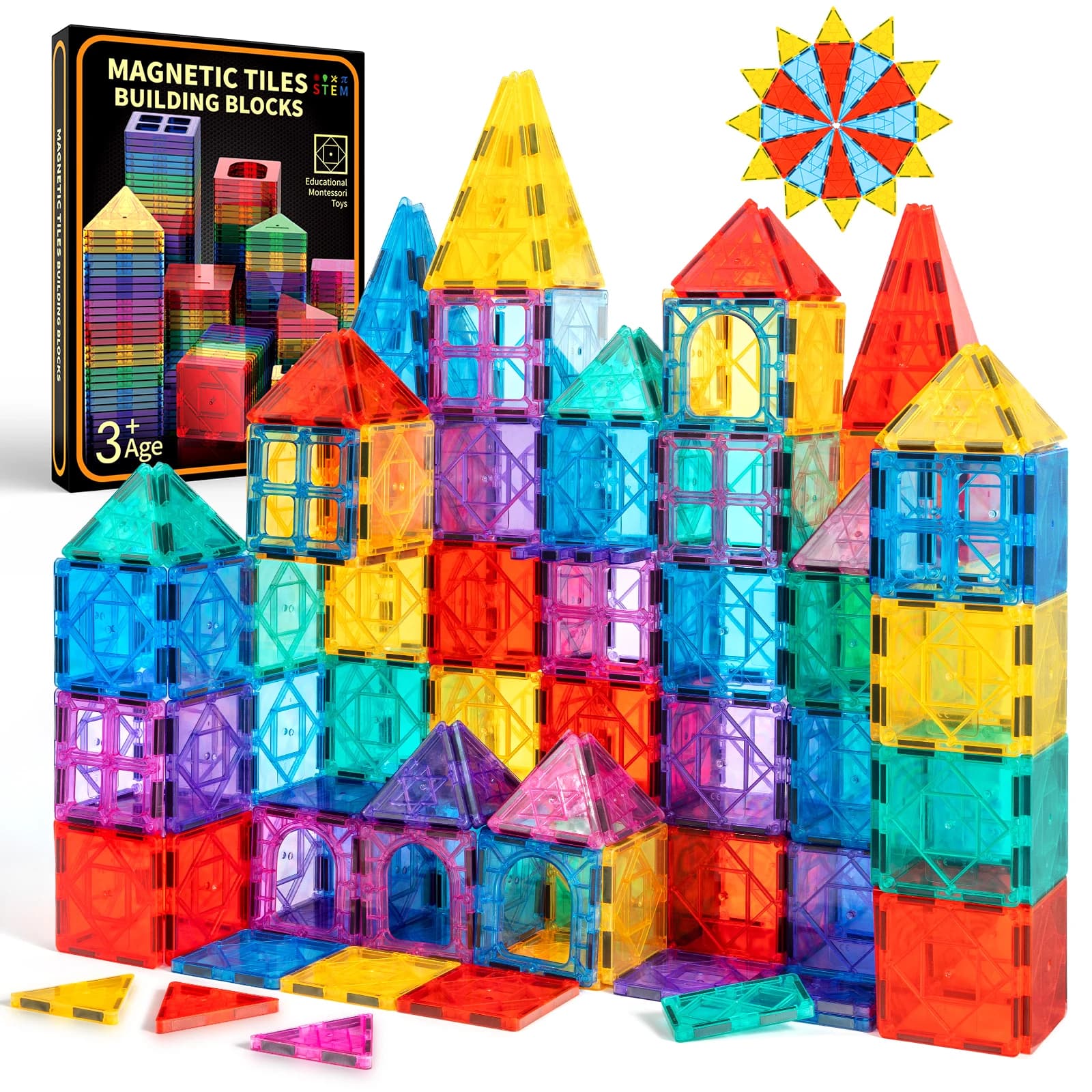 Set di giocattoli di piastrelle magnetiche di lusso da 52 pezzi, blocchi di costruzione di piastrelle magnetiche a rombo 3D, giocattolo da costruzione