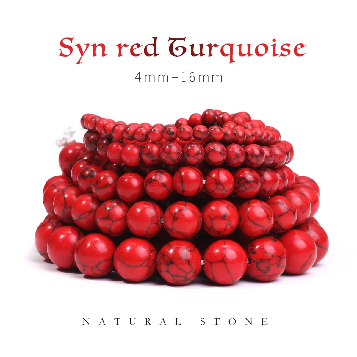 Syn Red Turquoise Round Stone Beads Loose Spacer Stones For Making Jewelry DIY Bracelets 4/6/8/10/12/14/16 mm Wholesale