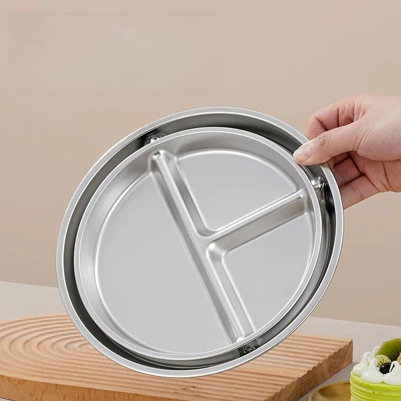 CX stainless steel grid plate, three-grid vegetable plate for quantitative meal sharing and food control and weight loss