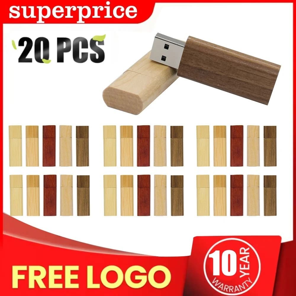 20 pz/lotto Logo Personalizzato Gratuito In Legno Chiavetta USB Legno di Acero + Scatola Pendrive 8 GB 16 GB 32 GB 64 GB 128 GB Memory Stick Regalo di Nozze