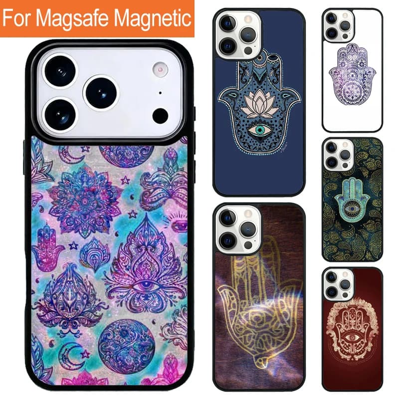 Hamsa Hand Of Fatima Art Magnetic Charging Phone Case For iPhone 17 Pro 16 15 13 12 11 Pro Max Air 14 Plus With Magsafe Cover