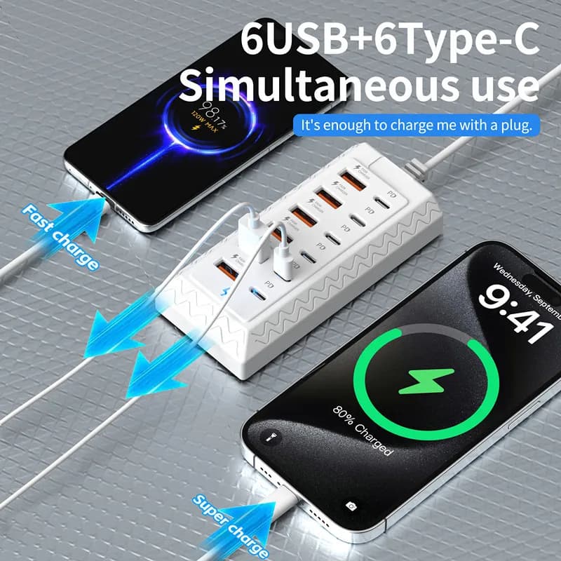 6A6C USB Type-C HUB Adattatore per presa di corrente Docking Station Multi porta Desktop HUB Telefono Ricarica rapida