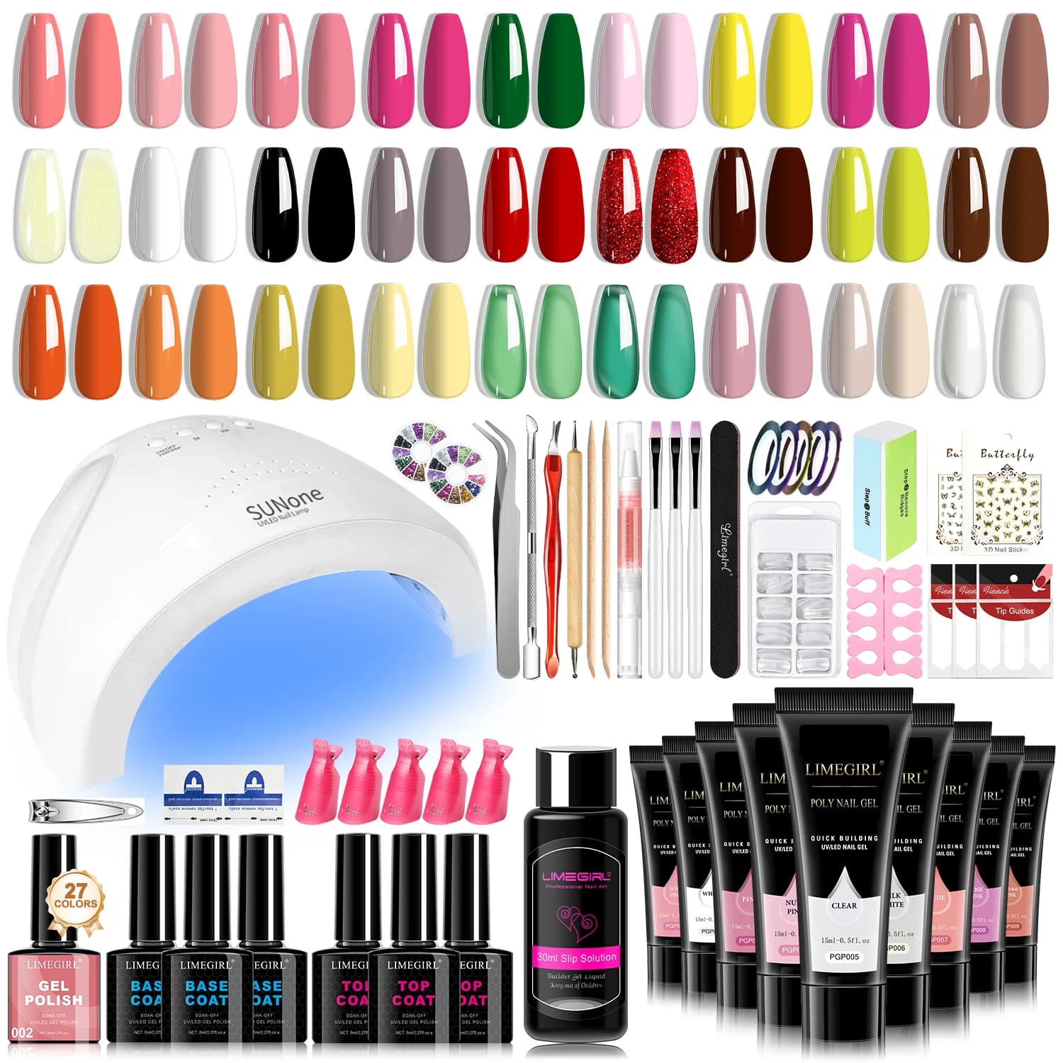 LIMEGIRL Gel Nail Polish Kit UV Soaking Gel Primer Polish Manicure Kit with UV LED Lamp Dryer Semi-Permanent Gel Varnish Kit Nails Extension Gel Acrylic Nail
