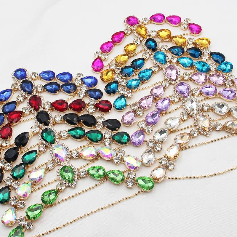1 pz/lotto 100mm goccia d'acqua diamante strass catena acrilico Bikini fibbia diamante abbigliamento gancio per le donne Beachwear connettore