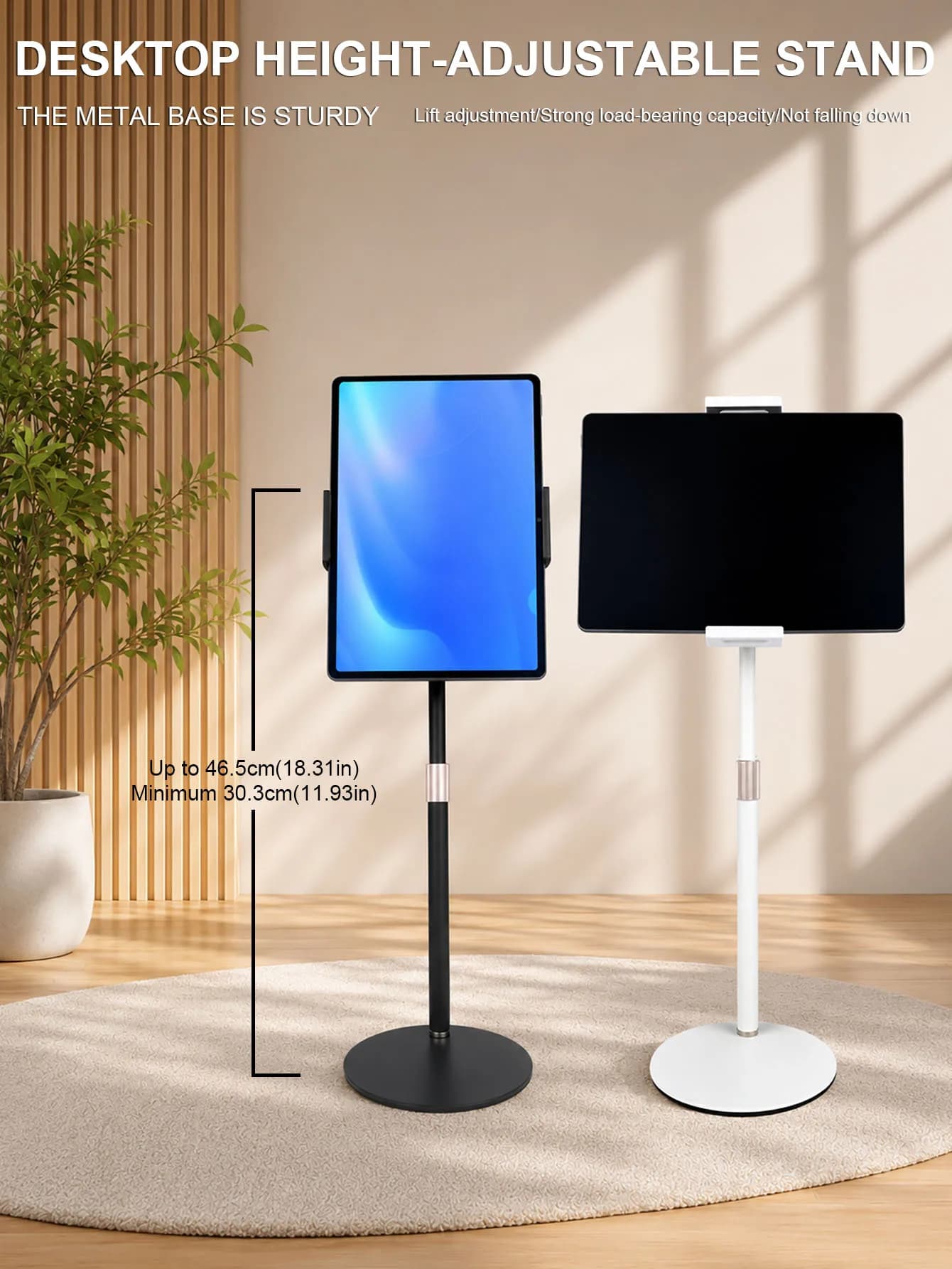 Height-Adjustable Metal Phone Stand/Tablet Stand for Desktop, Portable Monitor Stand, 360-Degree Rotating Adjustable Tablet Stand with Heavy-Duty Metal Base
