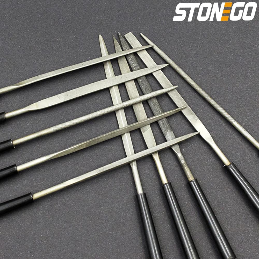 STONEGO 5PCS/10PCS 3x140mm Set di lime ad ago Gioielliere Diamante Intaglio Strumento artigianale Metallo Vetro Pietra Utensile manuale