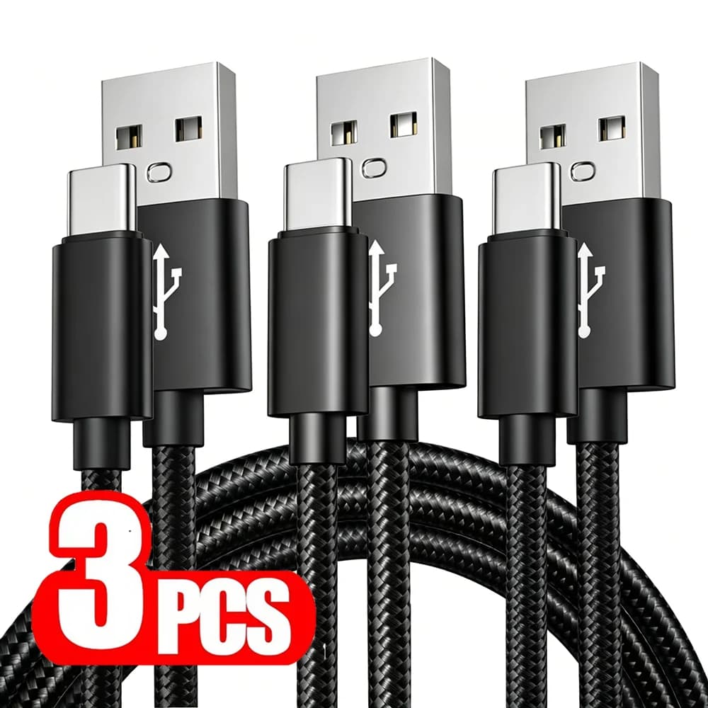 Cavo USB Type-C intrecciato a ricarica rapida (3 pezzi) per iPhone 15 16 17 Samsung Xiaomi Redmi POCO Huawei Honor - Cavi dati a ricarica rapida