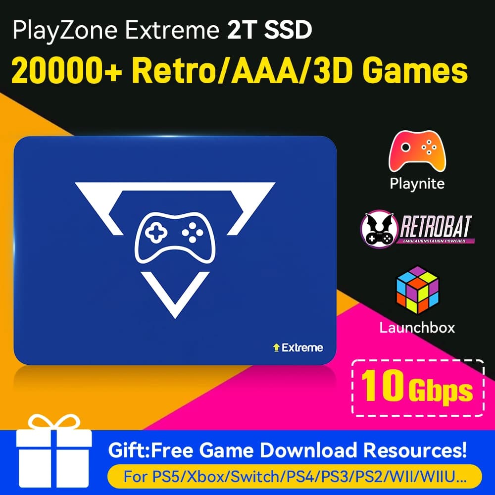 Disco Rigido da 2TB per Emulazione di Giochi con 20000 Giochi Retro/PC, Compatibile con Launchbox, Retrobat, Playnite per PS4/PS3/Switch/WIIU/N64/PS5