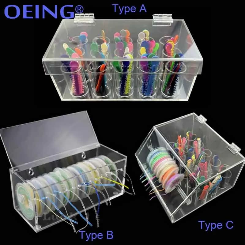 OEING Legatura ortodontica Cravatta Box Catena di alimentazione Posizionatore Organizzatore Dentale Arcylic Dispenser Ortho Catena elastica Scatola di immagazzinaggio Supporto
