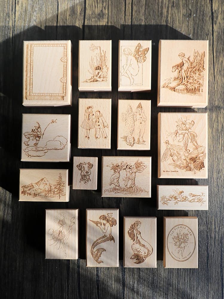 Retro Fairy Tale Mermaid Girl Floral Wooden Rubber Stamp Set DIY Scrapbooking Photo Album Card Making Wooden Seal