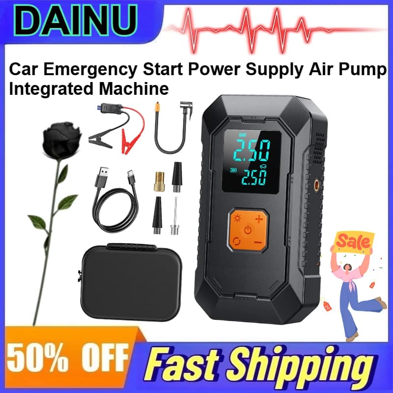 Avviatore di Emergenza per Auto 10000mAh con Pompa d'Aria Integrata 4-in-1: Avviatore Batteria e Gonfiatore Pneumatici