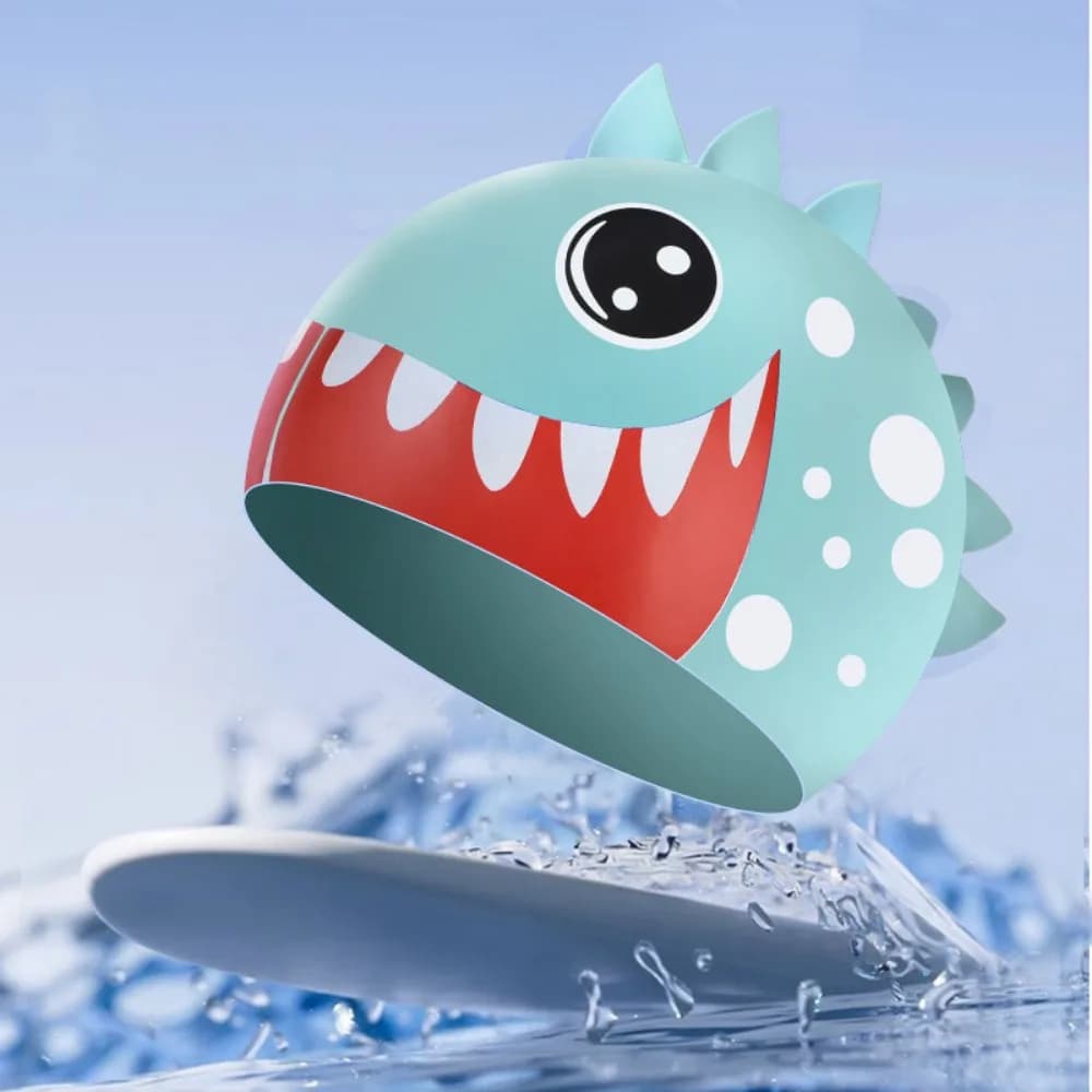 Swimwear for Kids in Shark Shape, Swimming Hat in Silicone Waterproof with Animal Print, Light for Long Hair
