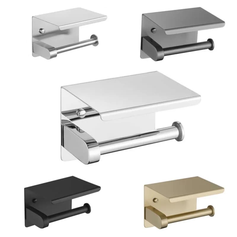 Portarotolo da parete in acciaio inossidabile con mensola, design a foratura, organizer per bagno