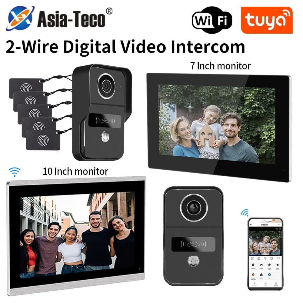 2 fili Tuya Smart Home Wifi 1080P Videocitofono Videocitofono 7/10 pollici Touch a colori Schermo LCD Telecamera Campanello Sistema di campanello