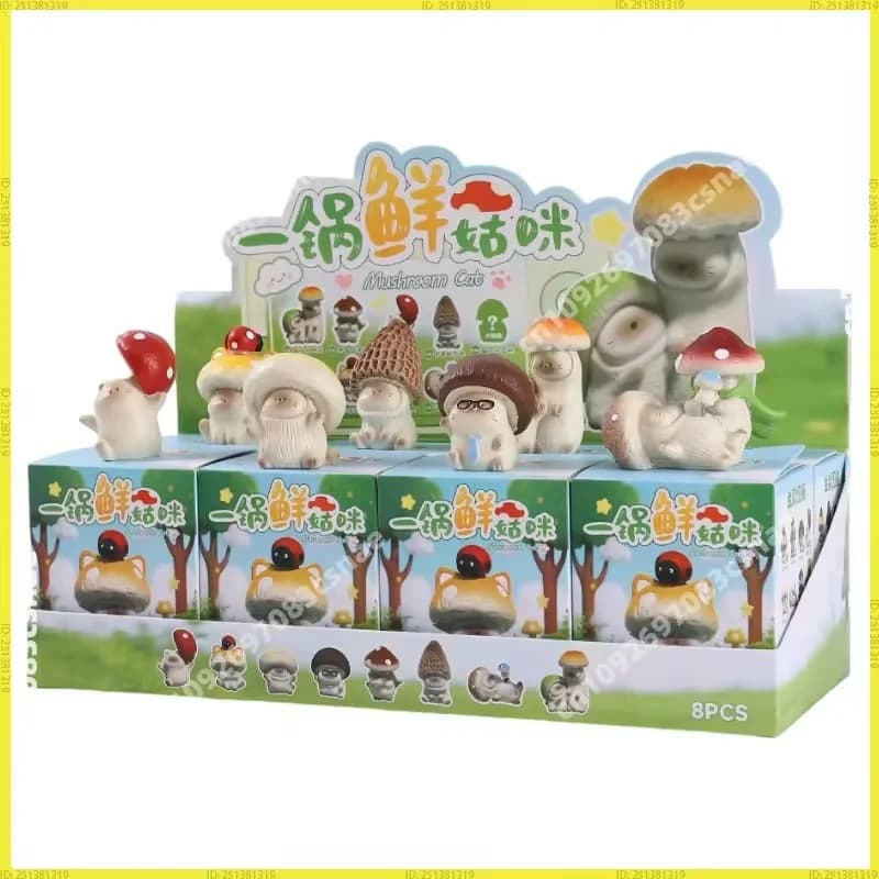 Fresh Mushroom Series Blind Box Cute Mushroom Cat Resin Figure Creative Desktop Ornament Home Decoration Birthday Gift In Stock