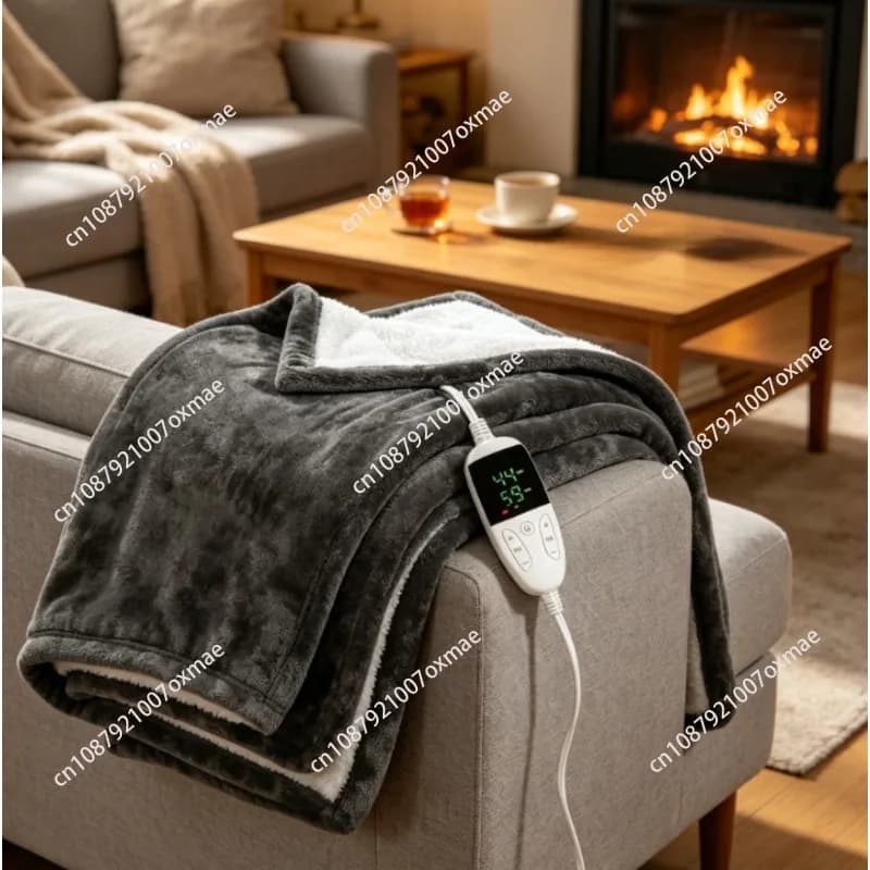 Flannel Sherpa Dual Sided Electric Heated Blanket, 6 Heat Levels, 10H Auto Shut Off, Washable