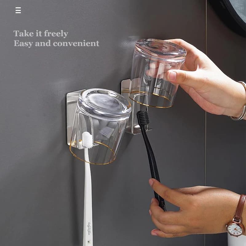 Porta spazzolino in acciaio inossidabile Porta spazzolino adesivo a parete Portabicchieri salvaspazio per cucina, bagno, organizer