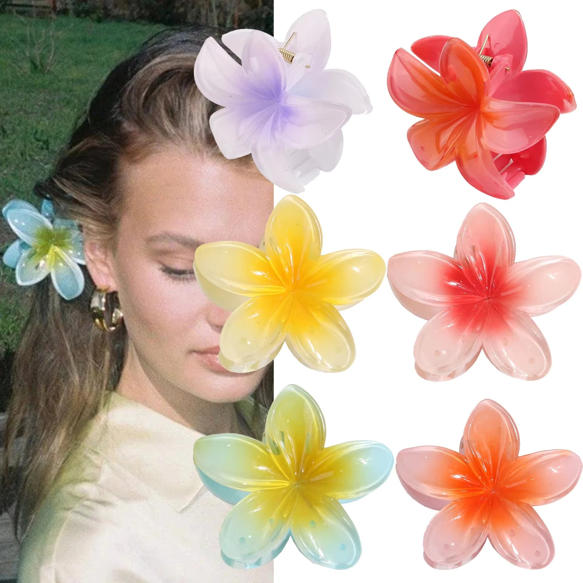 2 hair clips with egg-shaped flower for holidays, hawaiian beach clips, bohemian hair clips for girls