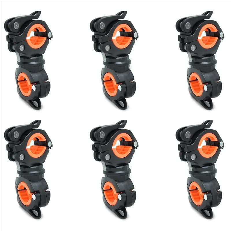 A74K-6X Rotazione a 360 gradi Luce per bici da ciclismo Doppio supporto LED Torcia anteriore Lampada Pompa Supporto per manubrio Nero + Arancione