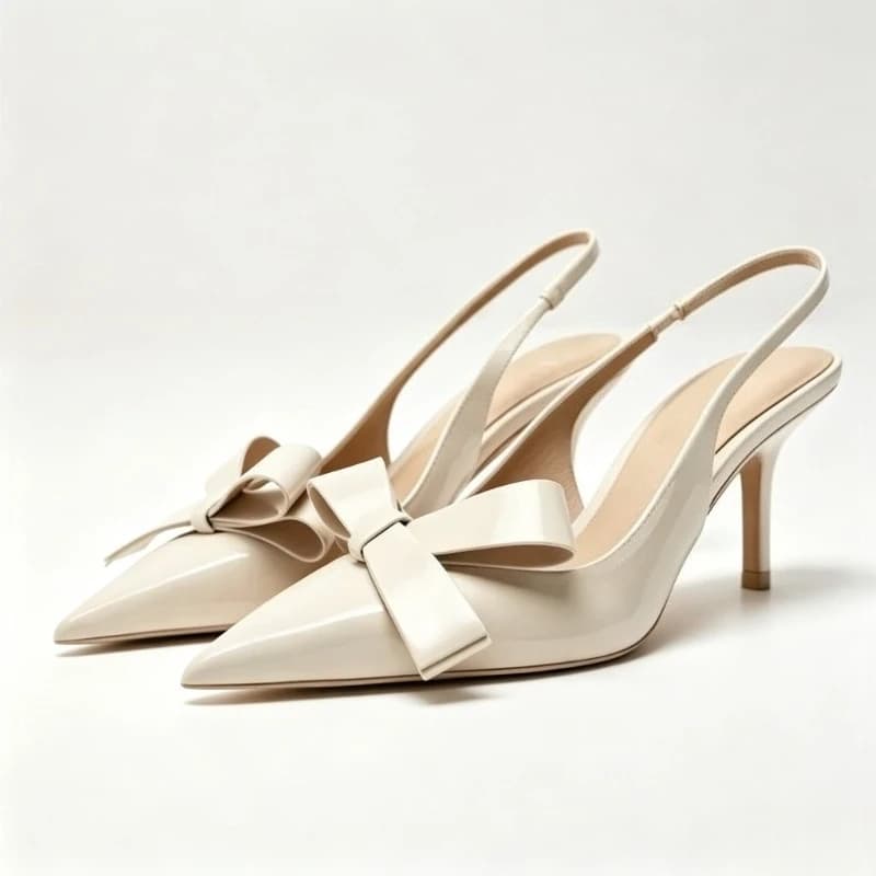 Sandali con tacco alto da donna Design con nodo a farfalla Calzature estive Chic a punta in pelle verniciata Beige Eleganti scarpe da sposa femminili