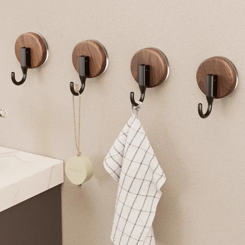 Walnut Wood Suction Cup Hook, Wardrobe, No Need for Drilling, Adhesive Type, Bathroom Kitchen and Bath Towel Hook Household Tool