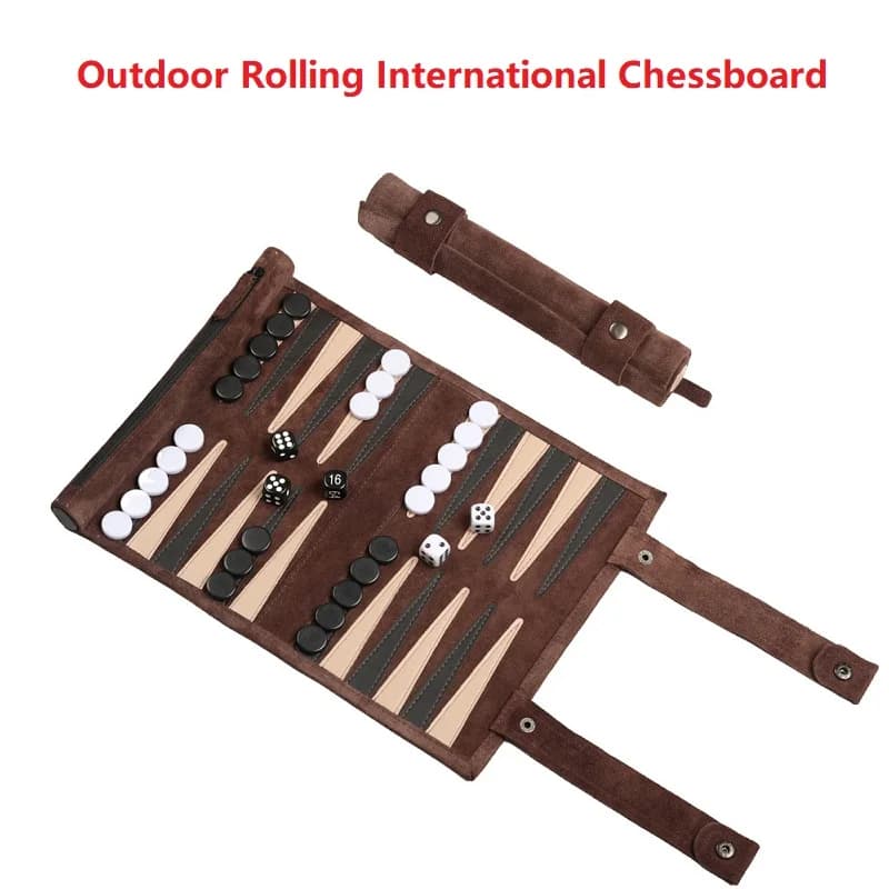 Travel Backgammon Board Game Travel Set Chess Board Set Strategy Board Game Playing Pieces Dice Cups Wooden Chess For Table Game