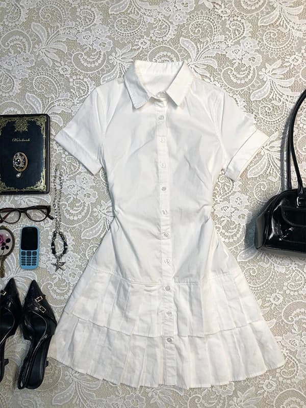 Original Princ Sle White Ort Sve Irt Dr Woman Summer 2024 New Waist Belt Ort Gonna Faionable Casual Dr