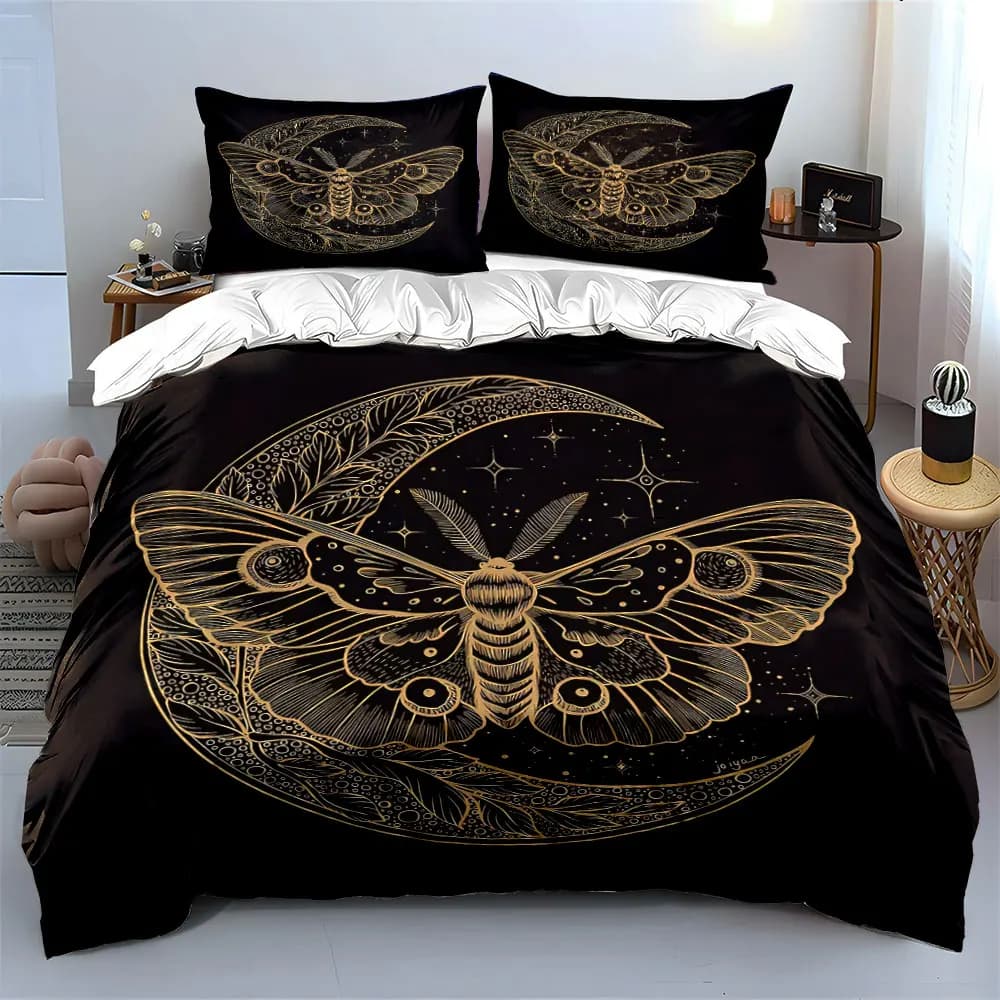 Set di biancheria da letto con copripiumino morbido e confortevole Moon Moth Art Decor, include 1 copripiumino e 2 federe, regalo