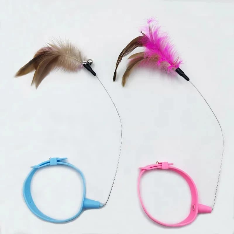 Pet Collar Teasing Stick Cat Self-Play Toy with Feather Bell Adjustable Silicone Neck Ring for Kittens