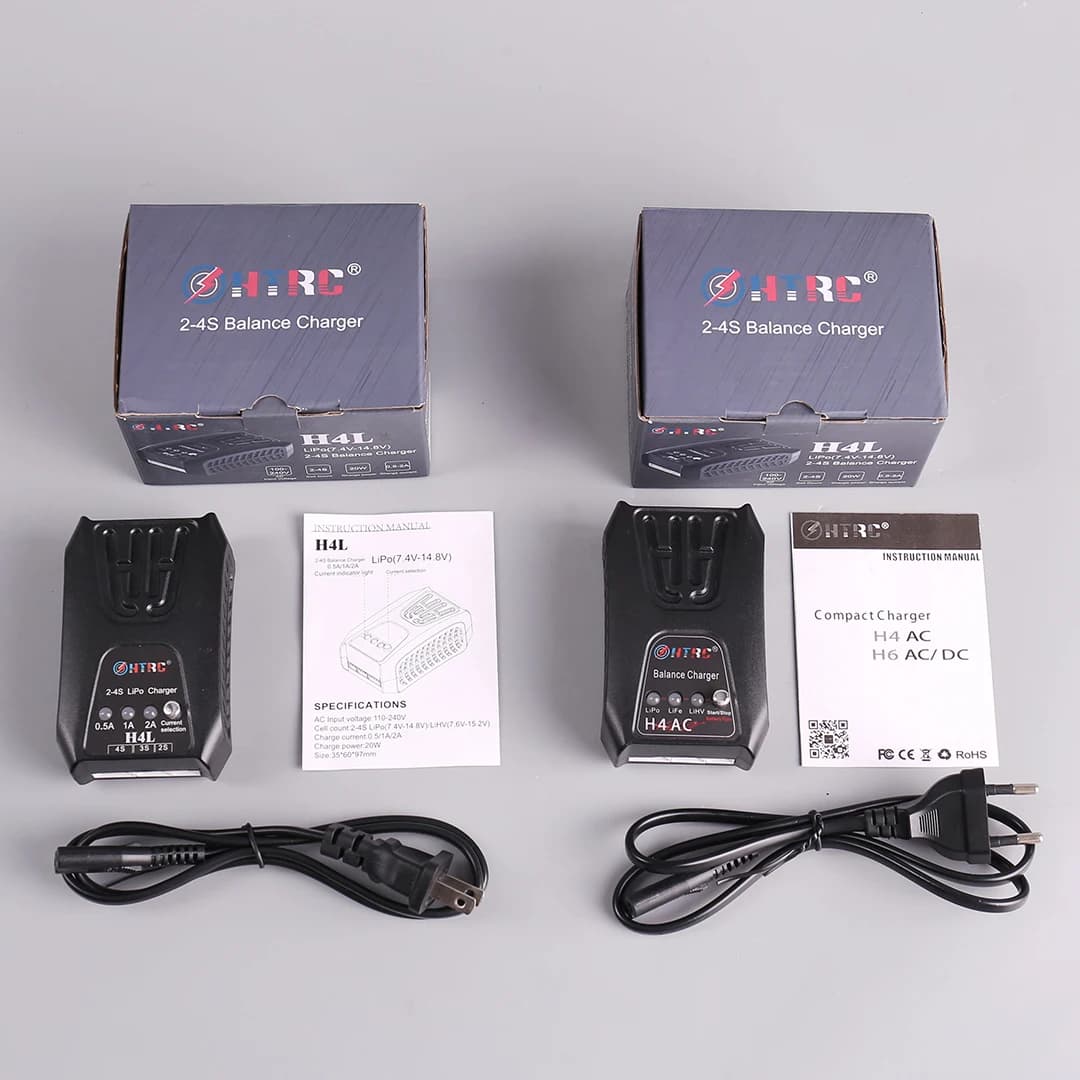 Caricabatterie HTRC H4AC 20W 2A per Batterie Lipo, Caricatore Tascabile per Batterie 2-4s Lipo LiFe LiHV con Garanzia