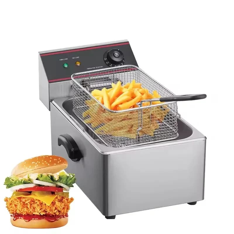 Friggitrice elettrica commerciale con padella singola da 6 litri, friggitrice con temperatura costante automatica 2500 W, capace per friggere il pollo