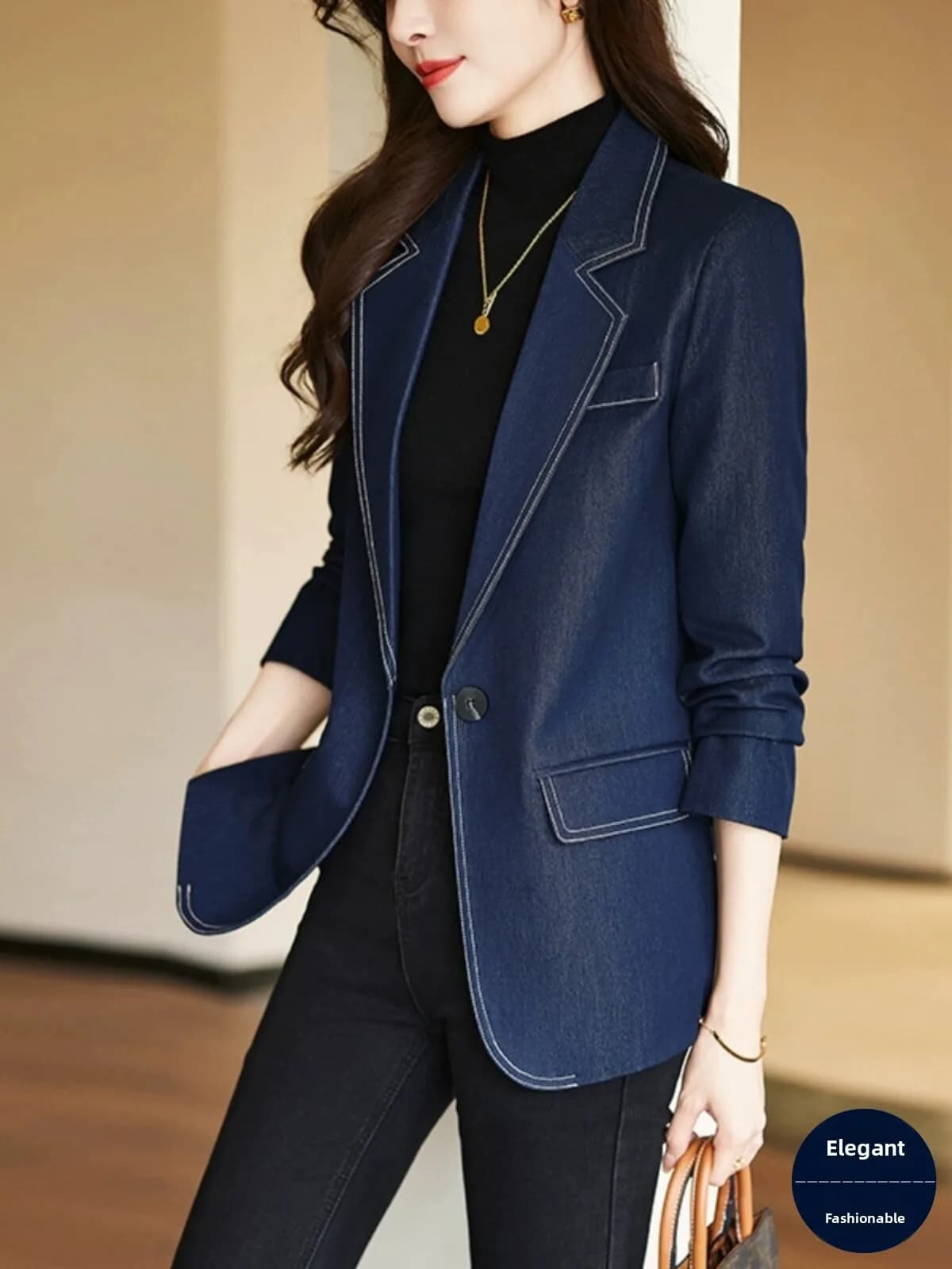 Fashionable Tibetan Blue Women's Suit Jacket Design Sensation Casual Autumn Winter New Style Personality Western Style Top
