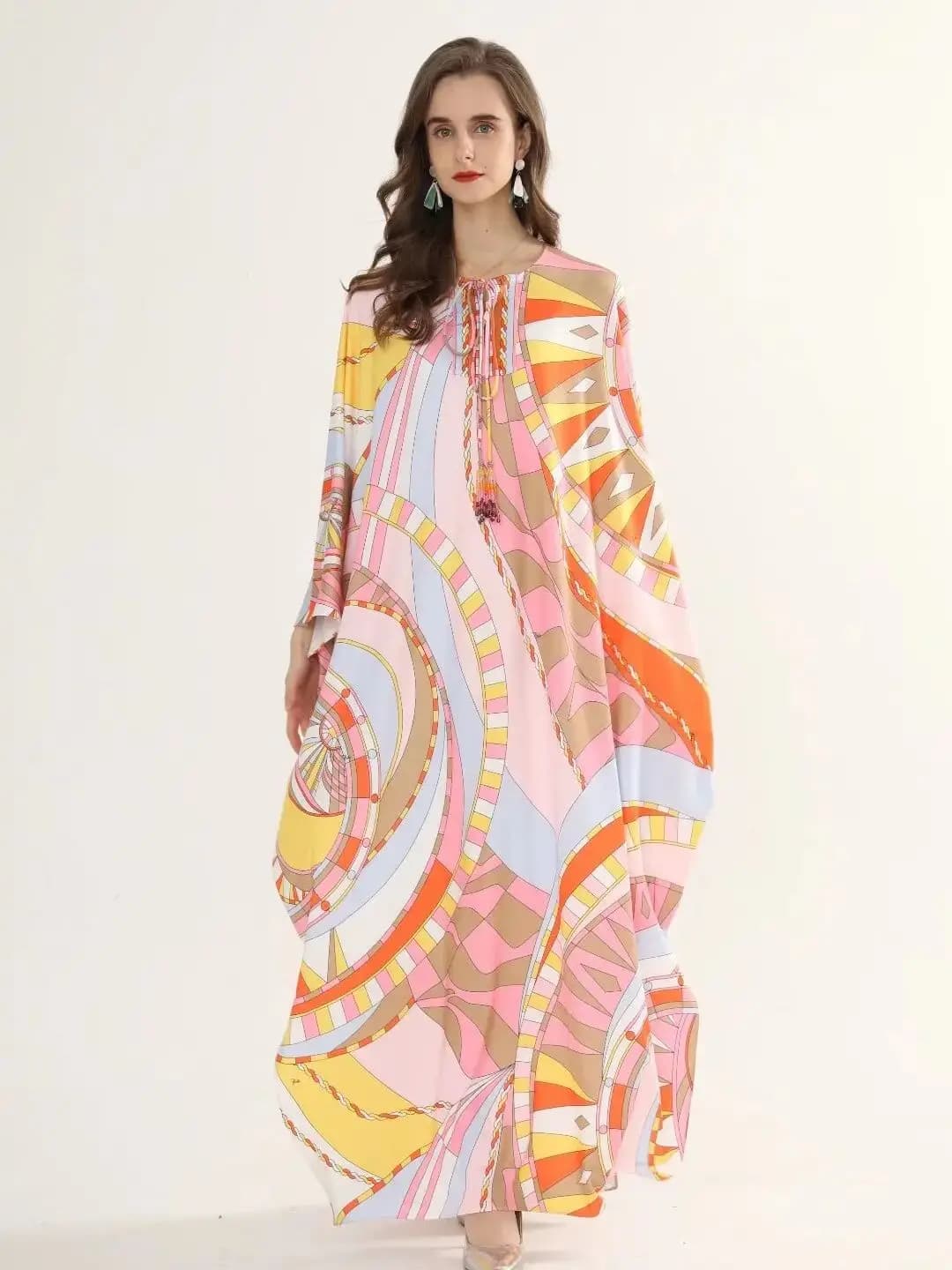 Abito da donna elegante e traspirante, ampio, casual, confortevole, alla moda, per le vacanze, stampato, girocollo, abito da donna, abbigliamento 2025 Nuovo