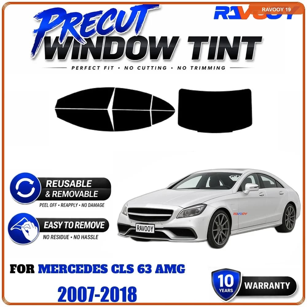 RAVOOY Precut Window Tint, Reusable Removable EPU Film, Custom Fit for Mercedes CLS 63 AMG 2007-2018, UV Heat Protection