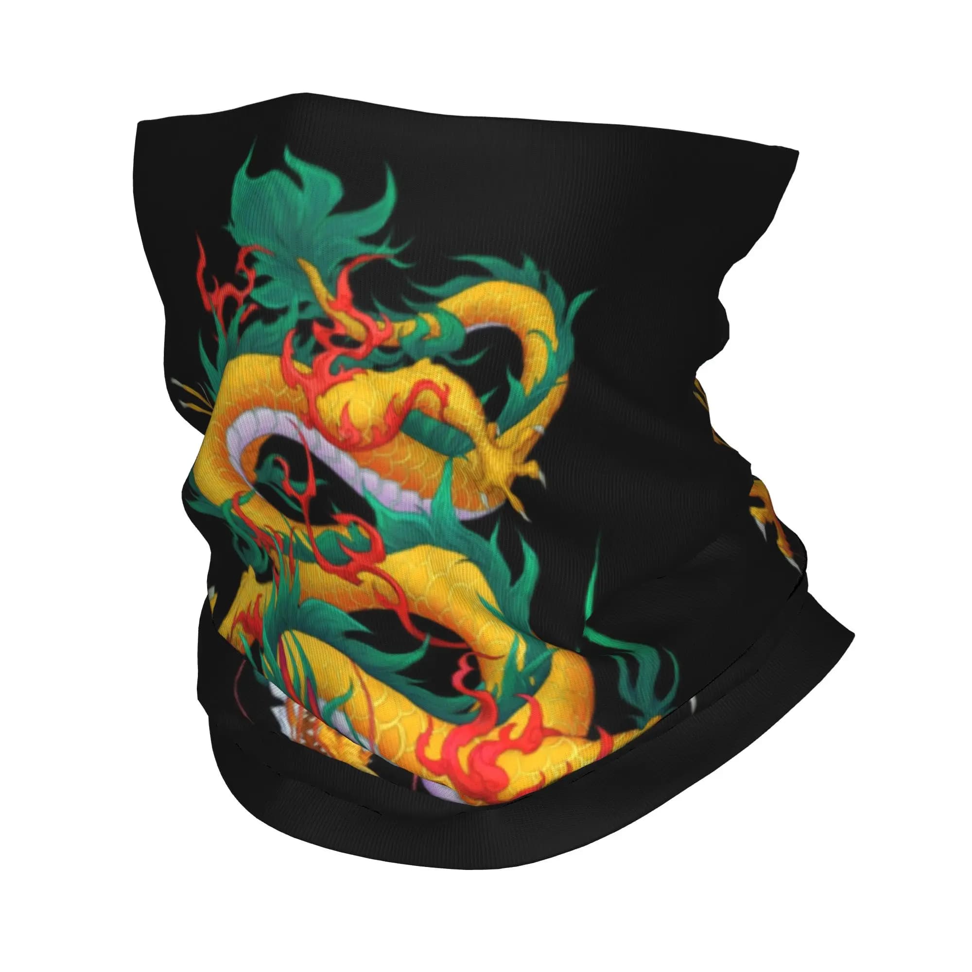 Custom Golden Green Dragon Tattoo Bandana Winter Neck Warmer Men Windproof Wrap Face Scarf for Hiking Chinese Oriental Mythical